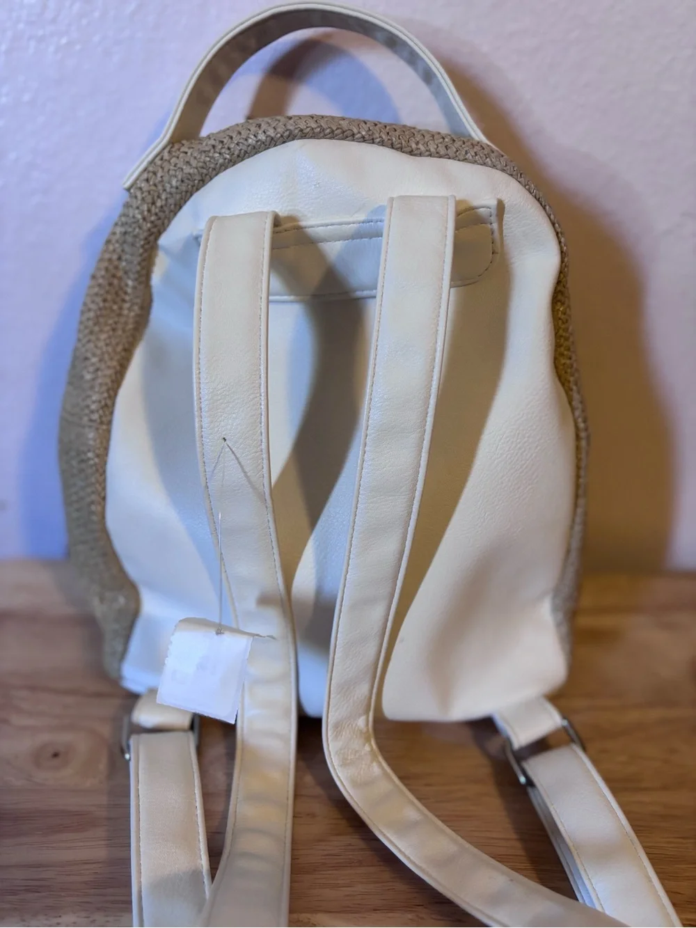Wold Fable Woman’s Straw Mini Backpack with White Trim